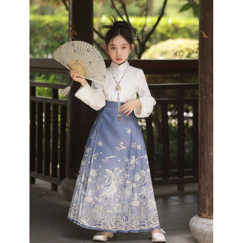 

' Summer Clothing Horse-Face Skirt Suit New Children Girls' National Fashion Ancient Style Han Chinese Clothi