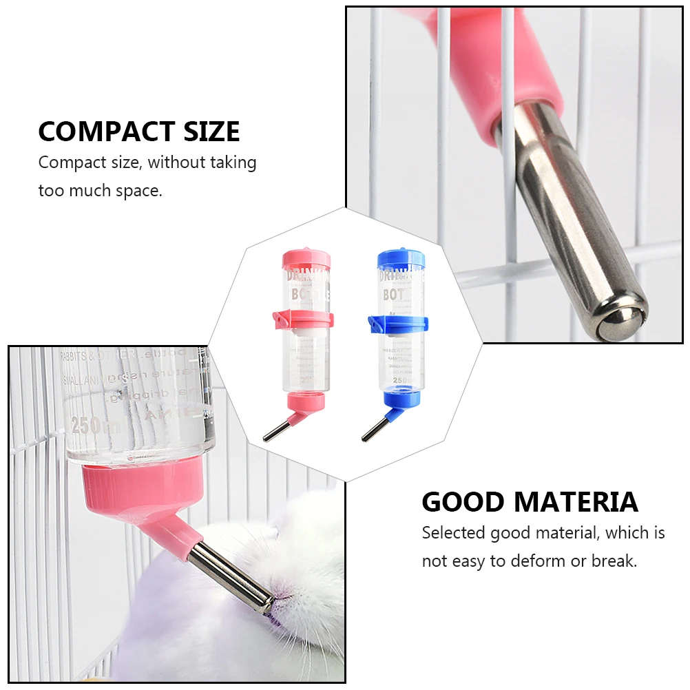 

2pcs Pet Water Dispenser Durable Large Capacity Rabbit Hanging Bottle Leakproof Simple Design Small Pets Drinking