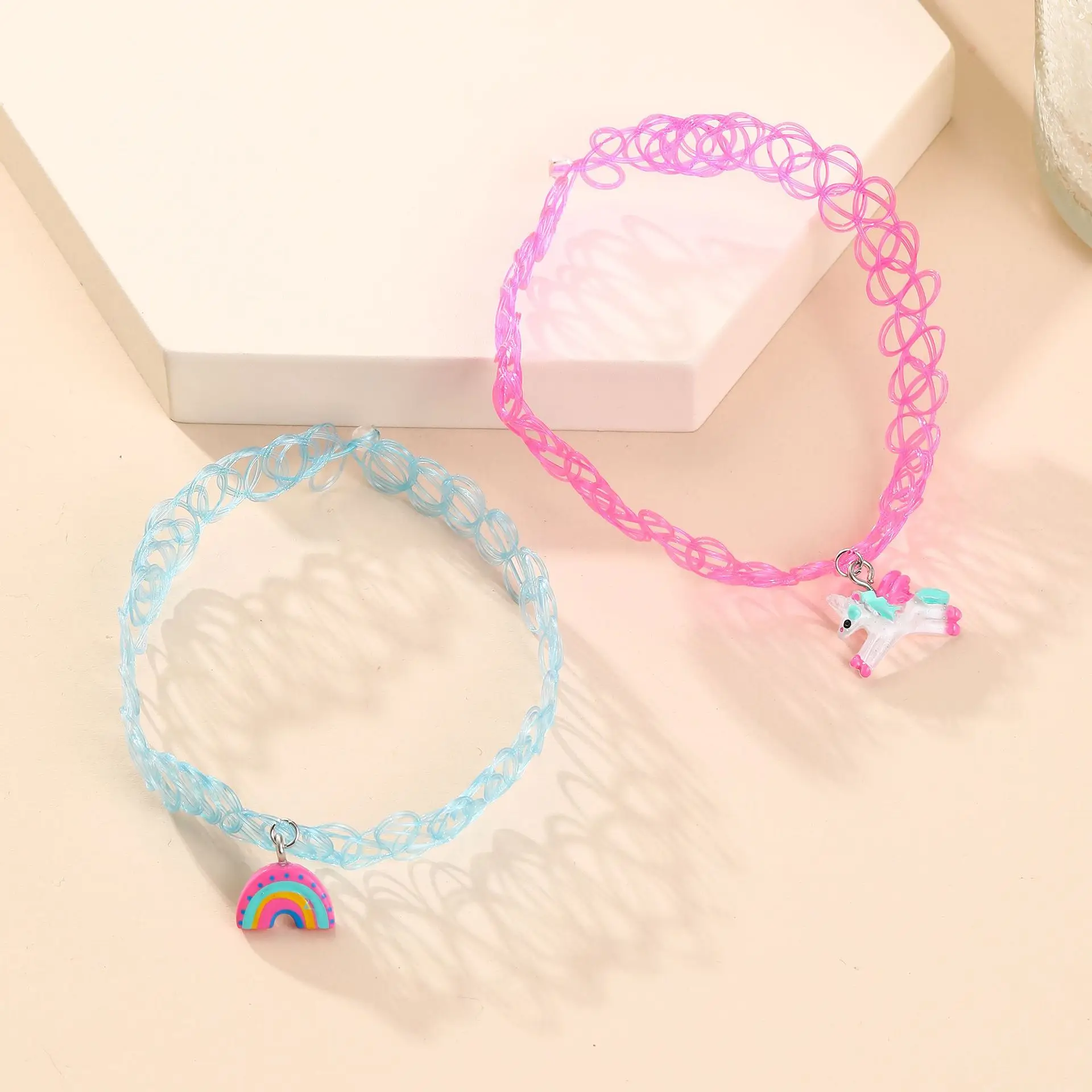 New Pony Rainbow Resin Pendant Elastic Necklace Popular Children\'s Necklace Jewelry