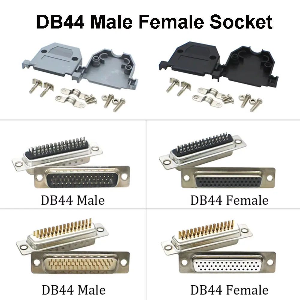 

1Piece DB44 Male Female Socket Connector 3 Rows 44 Pin Serial Port Welding Plug D-SUB 44 Adapters & Grey Black Plastic Shell