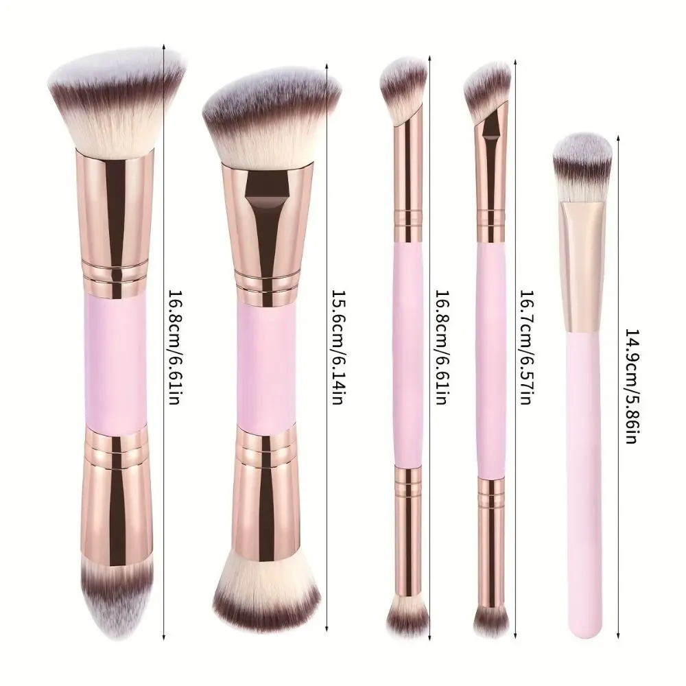 5 stks/set Dual-Ended Foundation Brush Schuine/Afgeronde Schoonheid Blending Losse Poeder Borstel Zachte Haren Contour Make-Up Borstel