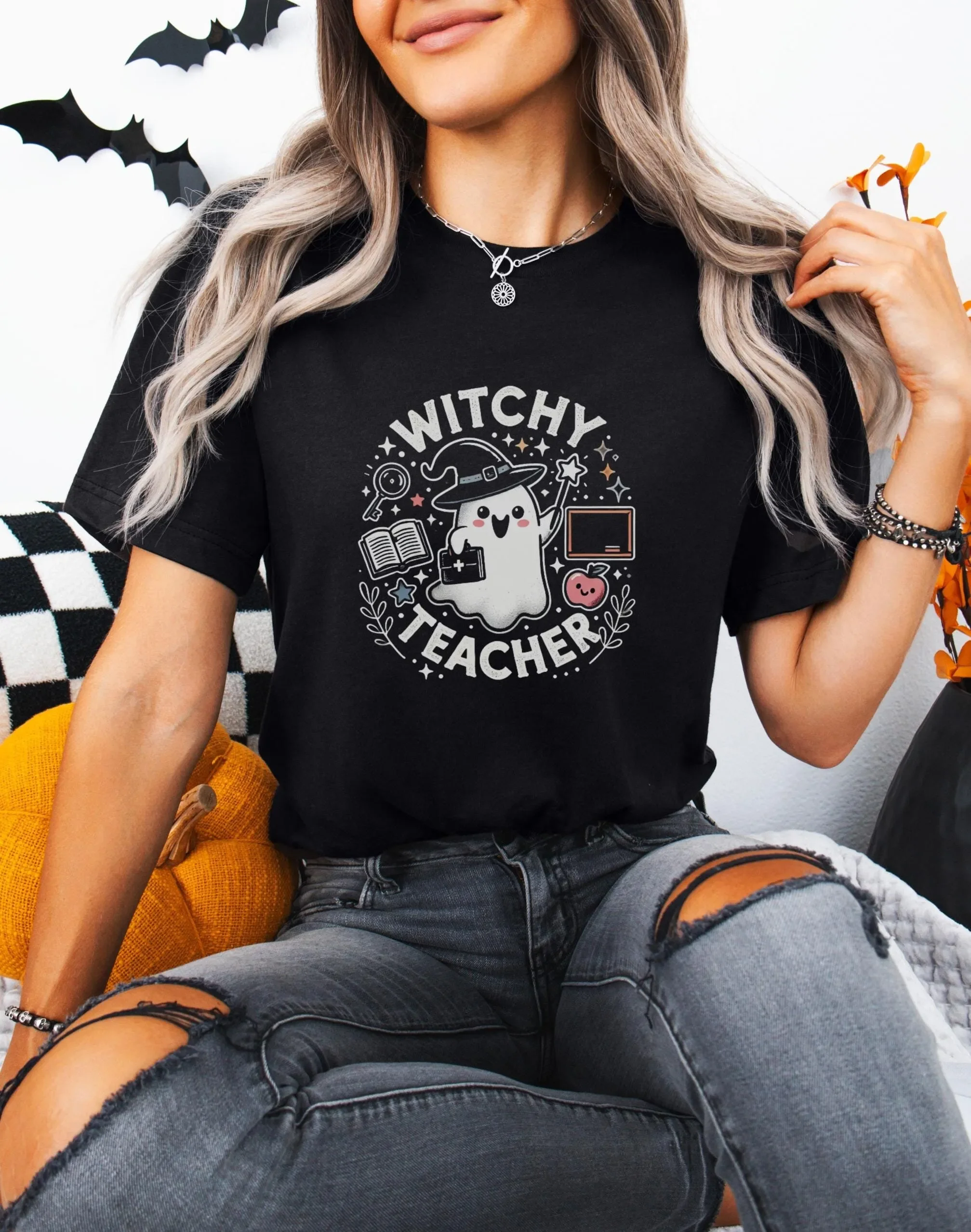 

Halloween Teacher T Shirt Witchy Spooky Ghost Classroom Cute School
