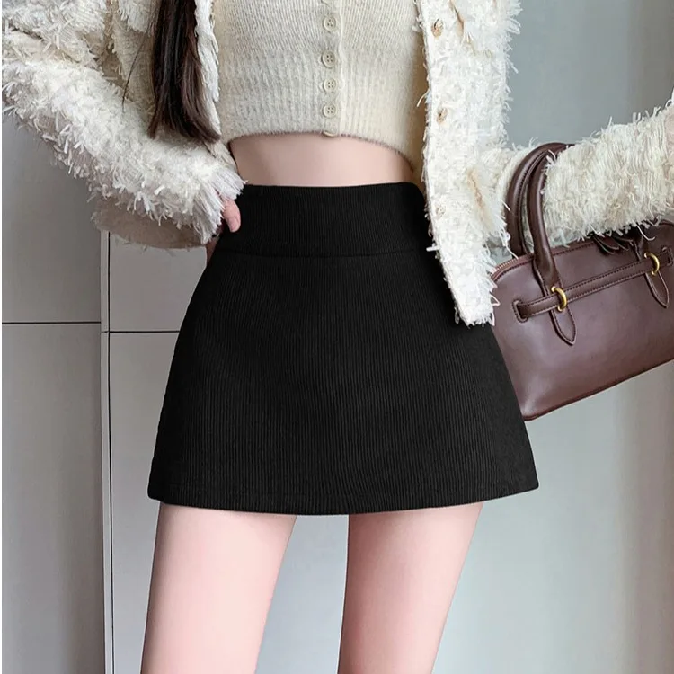 Jupe trapèze taille haute amincissante pour femmes, tissu velours, fermeture éclair, Design en Fiber de Polyester, automne hiver