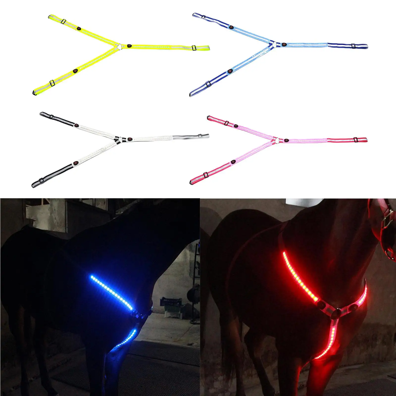 Licou de poitrine de collier de plastron de cheval à LED lumineuse, licou de bride USB SFP