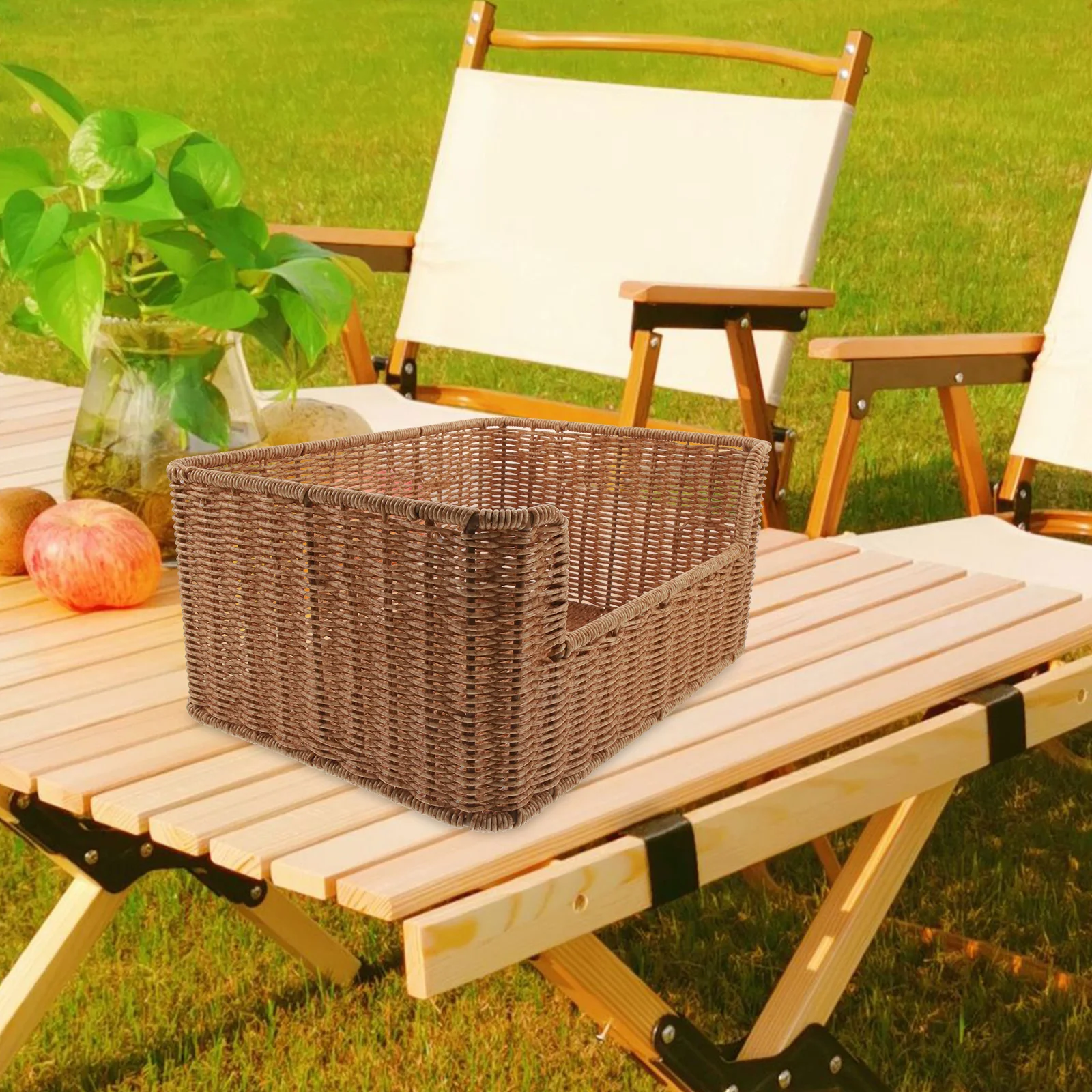 

Imitation Rattan Woven Basket Natural Storage Organizer For Home Kitchen Sundries Decorative Woven Box Desktop Book Holder
