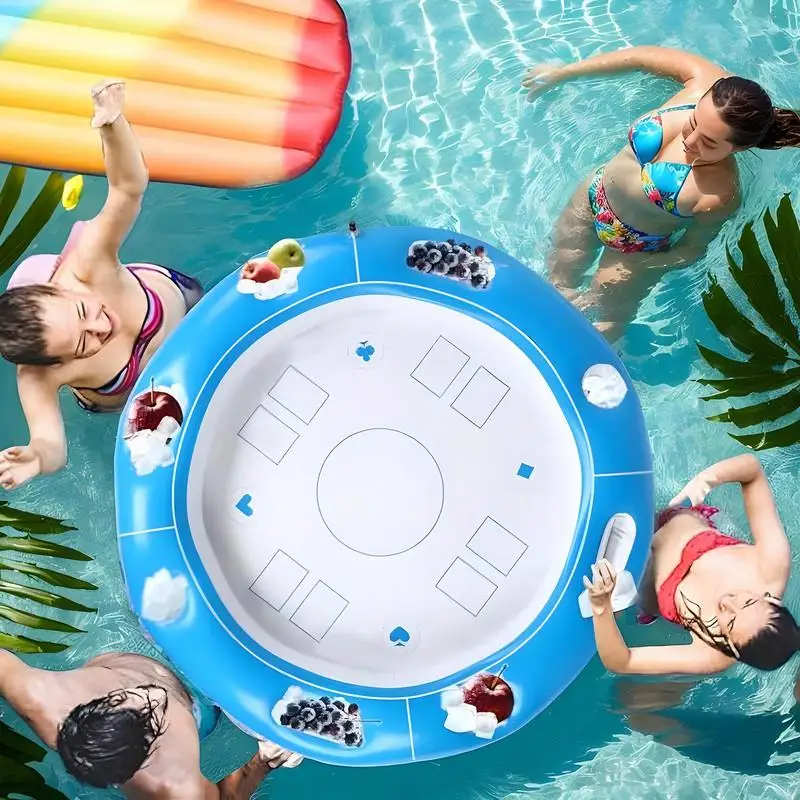Table de jeu flottante pour piscine, Table de jeu de cartes gonflables pour piscine, porte-boissons, accessoires d'activité de conception avec cartes à jouer