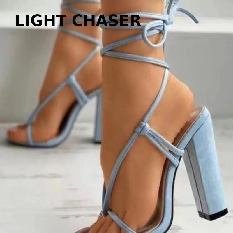 Summer New Sandals Sexy Pumps Thick Heels With Thin Straps Women's Sandals Large Size Fashion Flip-flops High-heeled Sandals 43