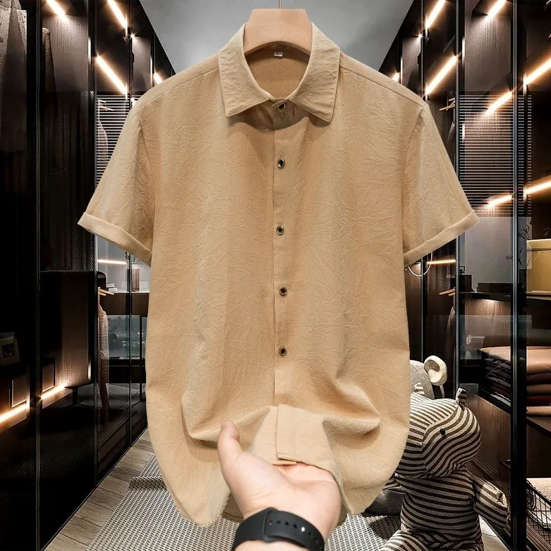 

Men's Textured Short Sleeve Button Shirt Casual Linen Blend Summer Shirt