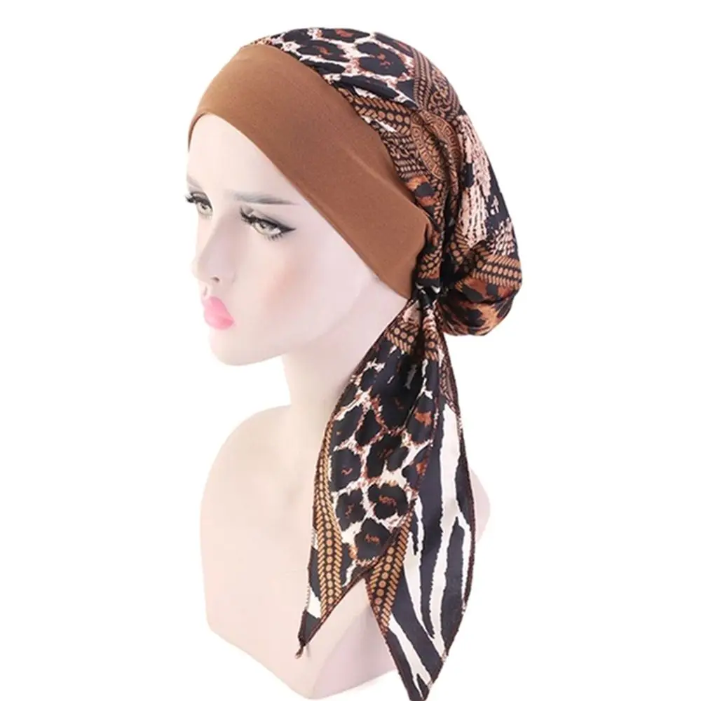 Adjustable Printed Pre-Tied Elastic Hair Loss Hat Muslim Turban Cancer Head Scarf Chemo Pirate Cap