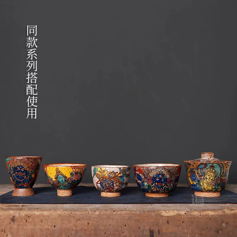 Three Times Handmade Wood Burning Lid Bowl, Jingdezhen City Chronicle, Wild Hand Drawn Tea Cup, Ceramic