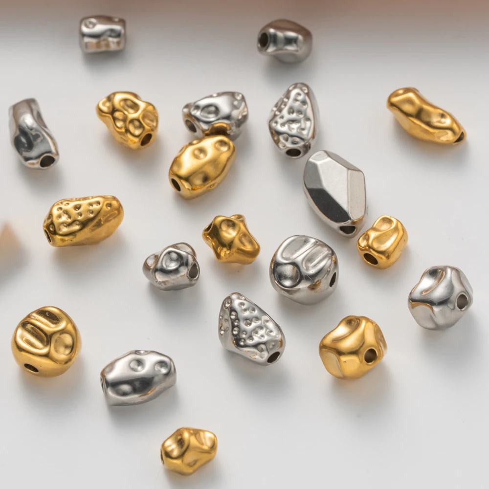 10pcs 1.5mm Hole Gold Stainless Steel Irregular Twist Spacer Loose Bead for DIY Necklace Bracelet Earring Jewelry Making Supply