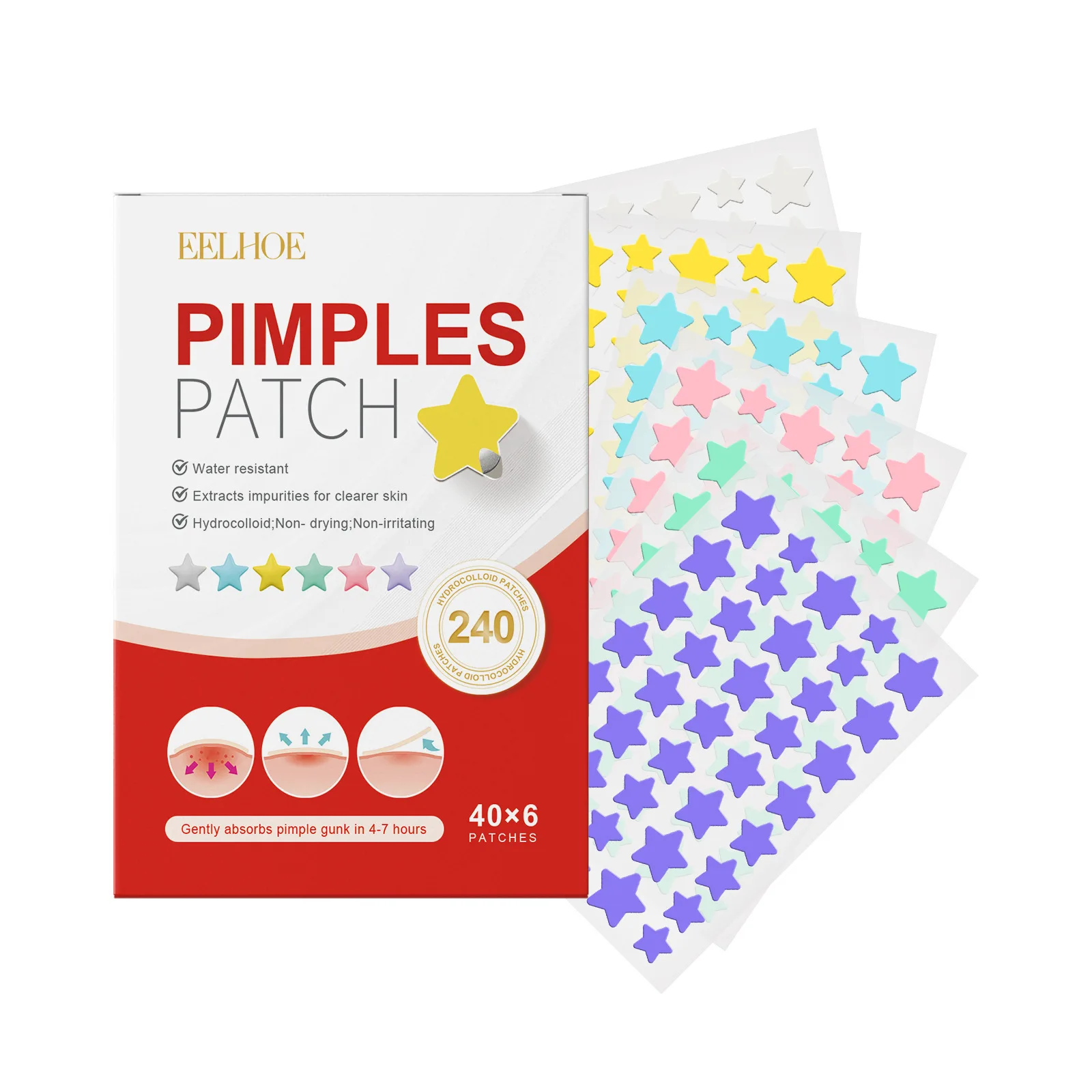 

240 Pcs Salicylic Acid Acne Pimple Patches Cute Heart/Star Shape for Covering Zits and Blemishes