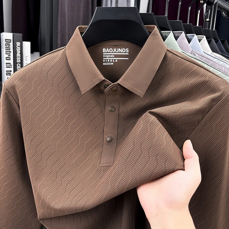 Designer-Marken-Poloshirt für Herren mit Aufdruck, Herbst-Neuheit, Lässiges Einfarbiges Langarm-Revers-T-Shirt, Luxuriöse Business-Herrenbekleidung – Detail 8