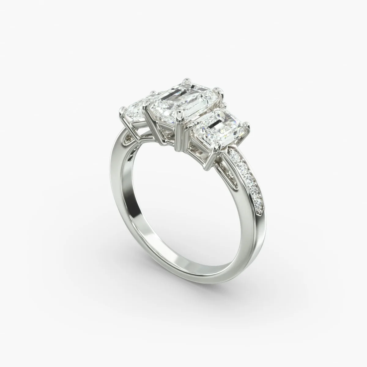 Classic Three Stone Engagement Ring 1.0-2.0ct Emerald Cut Lab Grown Diamonds PT950/14K/18K White Gold Diamond Ring
