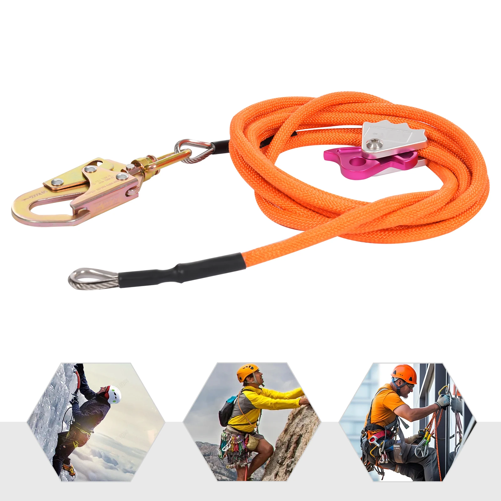 16ft Flip Line, Steel Wire Core Flipline Kit, Triple Locking Carabiner Tree Climbing Lanyard Suitable for Overhead Workers, Roof