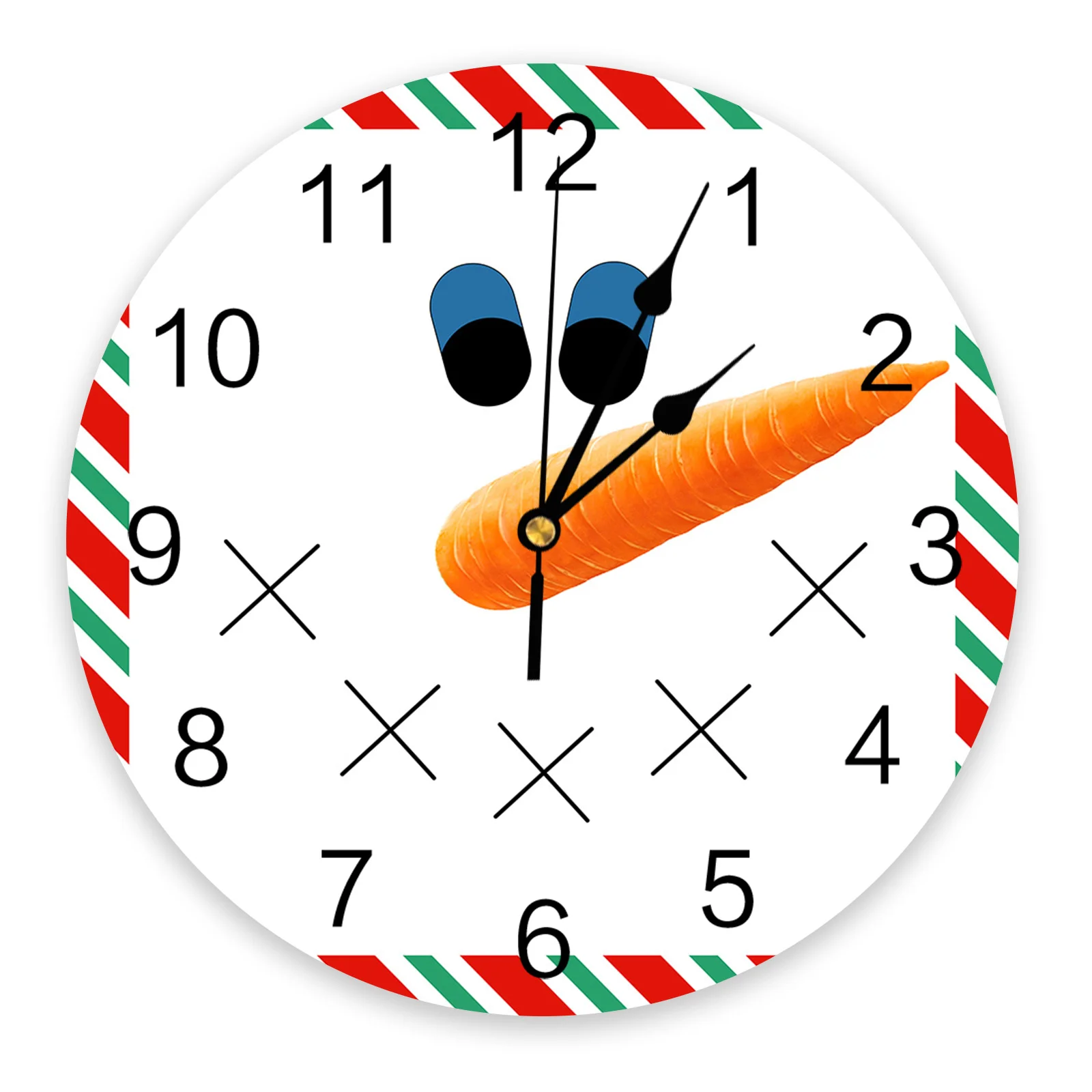 Christmas Snowman Stripe Border Round Wall Clocks Desktop Digital Clock Non-ticking Creative Childrens Room Wall Watch