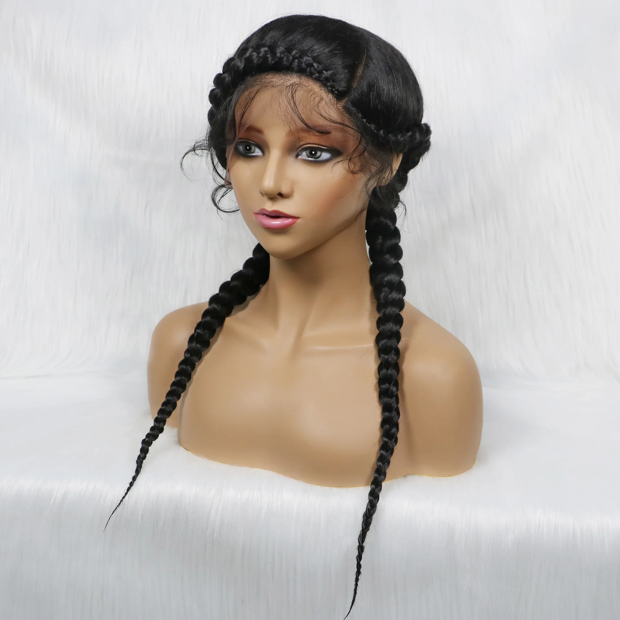 Braided Wigs With Baby Hair 24 Inches Dutch Cornrow Box Braid Wigs For Black Women Lace Front Synthetic Wigs Afro Wig