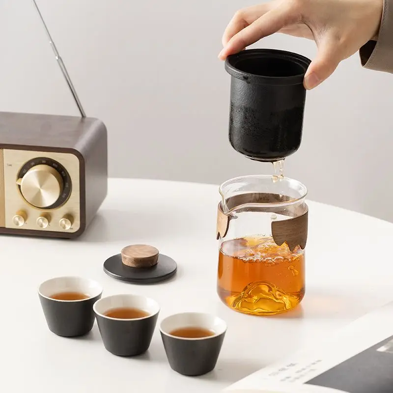 Glass Travel Tea Set Quick-service Cup,tea Brewing, Outdoor Travel Camping, Teapot Drinking Equipment, Kung Fu Teacup