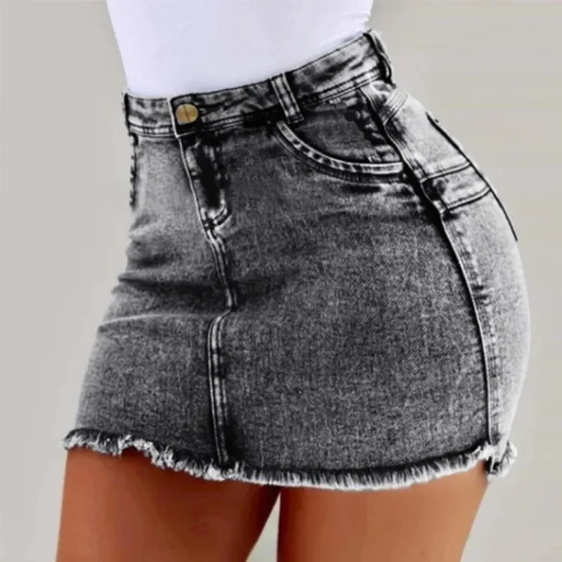 High Waist Elastic Bandage Sexy Denim Mini Skirts Single-breasted Harajuku Casual Hip Bag Stretch Bodycon Patchwork Sashes Skirt