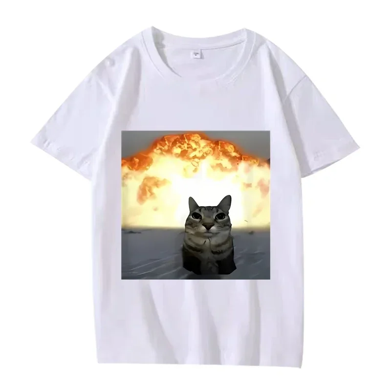 Whimsical Cat Explosion Graphic T Shirt Women Funny Short Sleeve Summer Print Women Tops Funny Cat Meme Women Clothes