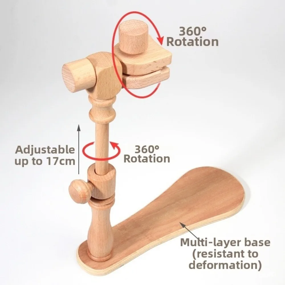 Adjustable Height Extender Embroidery Hoop Stand Beech Wood 6.3 in Wood Hoop Cross Stitch Ring Frame 360° Rotatable