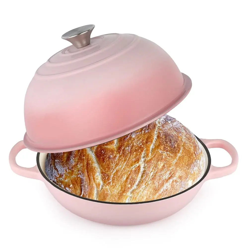 

Чугунная эмалированная кастрюля-гриль (голландская печь) 6QT с крышкой для выпечки хлеба, запекания, тушения и приготовления супов, не пригорающая