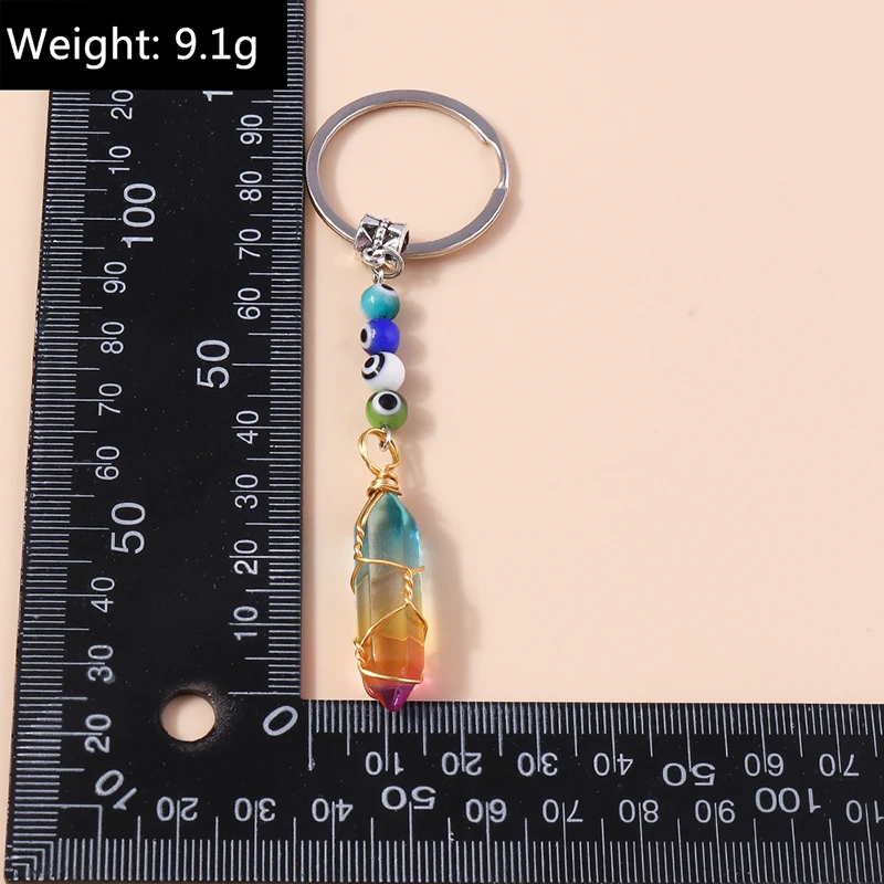 Natürliche sechseckige Säule Stein Schlüsselanhänger Frauen Männer Quarz Opal Kristall Schlüsselanhänger Auge Fatima Hand Sonne Mond Schmuck Party Geschenke – Detail 20
