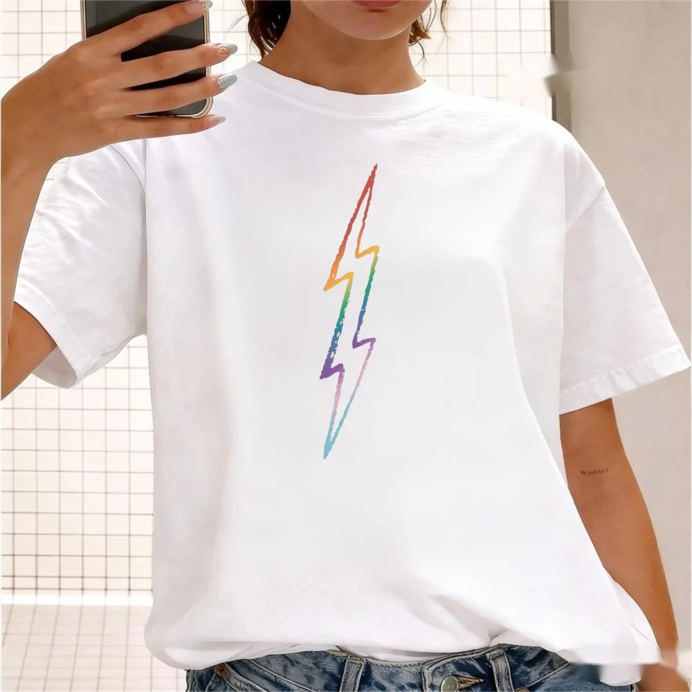 Rainbow Lightning Bolt Pride T-Shirt LGBTQ T-shirt Queer Pride Trans Pride Gift Clothing Leisure Men Women Unisex Cotton Tshirt
