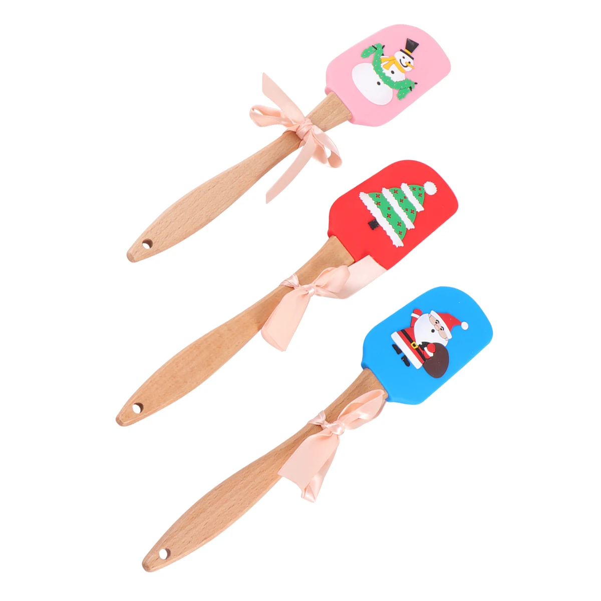 

3pcs Xmas Silicone Spatula Christmas Butter Cake Icing Scraper Bamboo Handle Heat Resistant Kitchen Pastry Tool