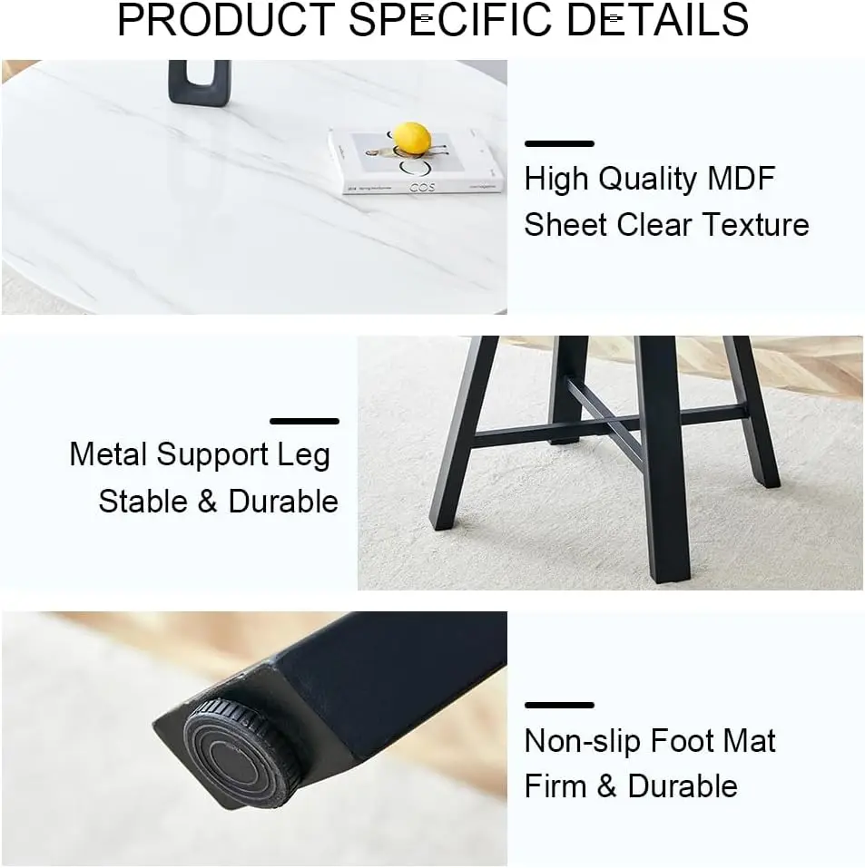 Round Dining Table Set For 4, Modern Kitchen Dining Table Chairs Set For 4, 42 Inch Small Round White Dining Table Set & 4