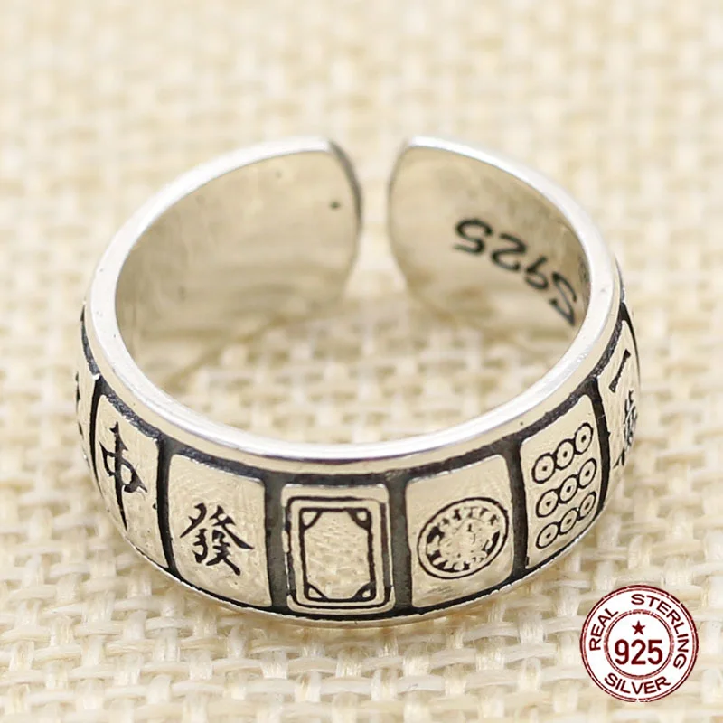 S925 Sterling Silver Ring Mahjong Thirteen Tide Couple Accessories Punk Style Personalized Jewelry  Gifts for Lovers