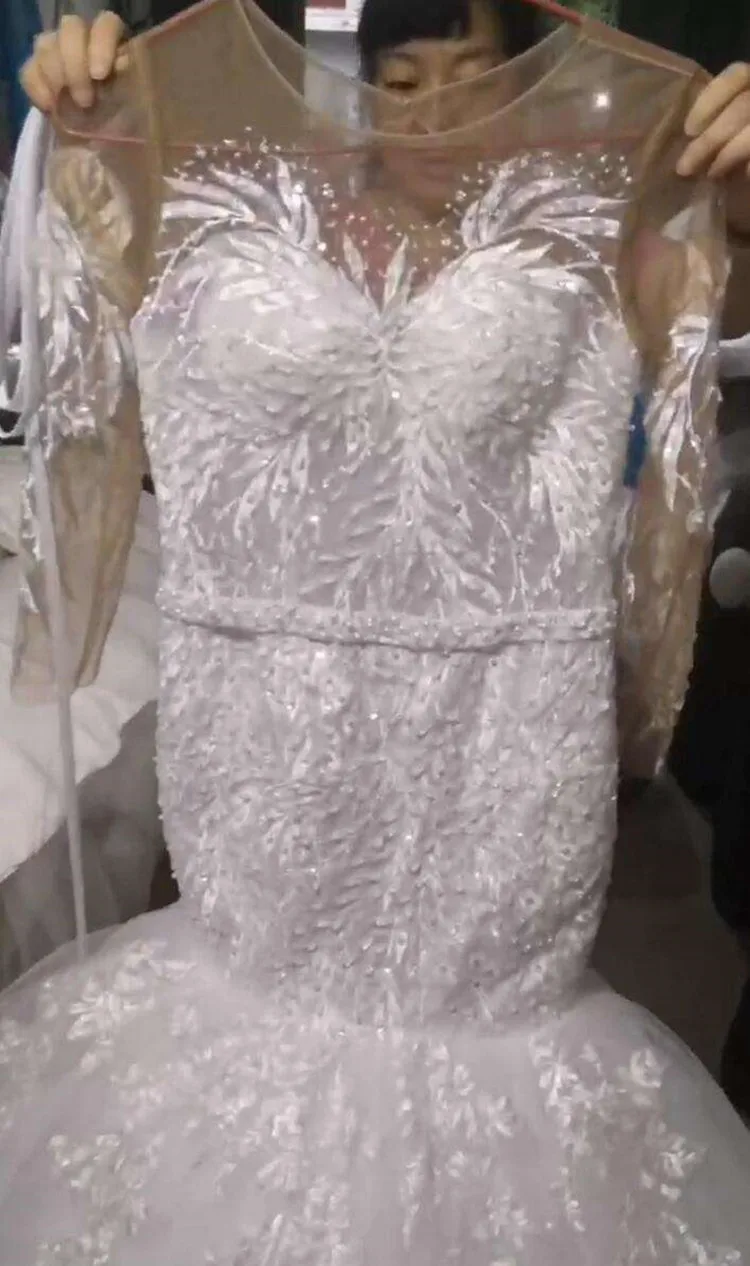 Vestido de novia clásico personalizado con cuello redondo y Apliques de encaje, corsé en la espalda, manga larga, estilo campestre, vestido de novia para iglesia