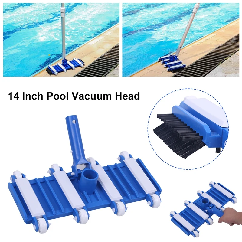 14 Inch Flexible Pool Vacuum Head Swimming Pool Suction Head With Wheels Side Brush For Pond Spa Hot Tub Cleaning