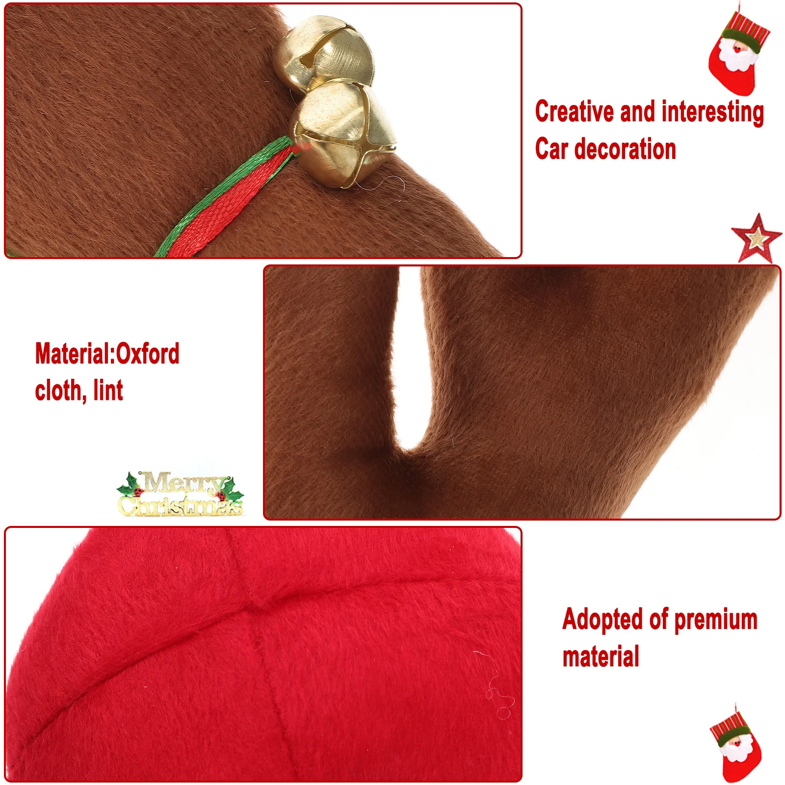 1 مجموعة الرنة سيارة كيت شيك زينة عيد الميلاد أجراس أشرطة عطلة يهتف الرنة قرون للسيارات عيد الميلاد سيارة الديكور #6