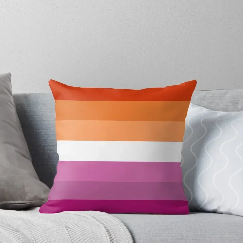 Orange - Magenta Lines // Lesbian Pride Flag // Butch Femme Pride Flag Throw Pillow pillow cover christmas pillow