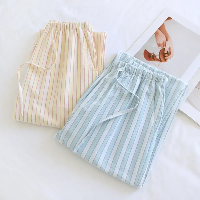 2025 Spring/Summer New Women's Sleeper Pants 100% Cotton Double layer Gauze Thin Pants Casual Loose Large Home Pants