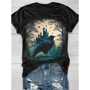 Frauen t -Shirt mit 3D -Krähe -Stempel, Frauen -Extragrand t -Shirts, Kurzarm -Freizeitplatten, Tier gotisch t -Shirt, Mode 8 Hauptverkäufe Crow Shirt - №5