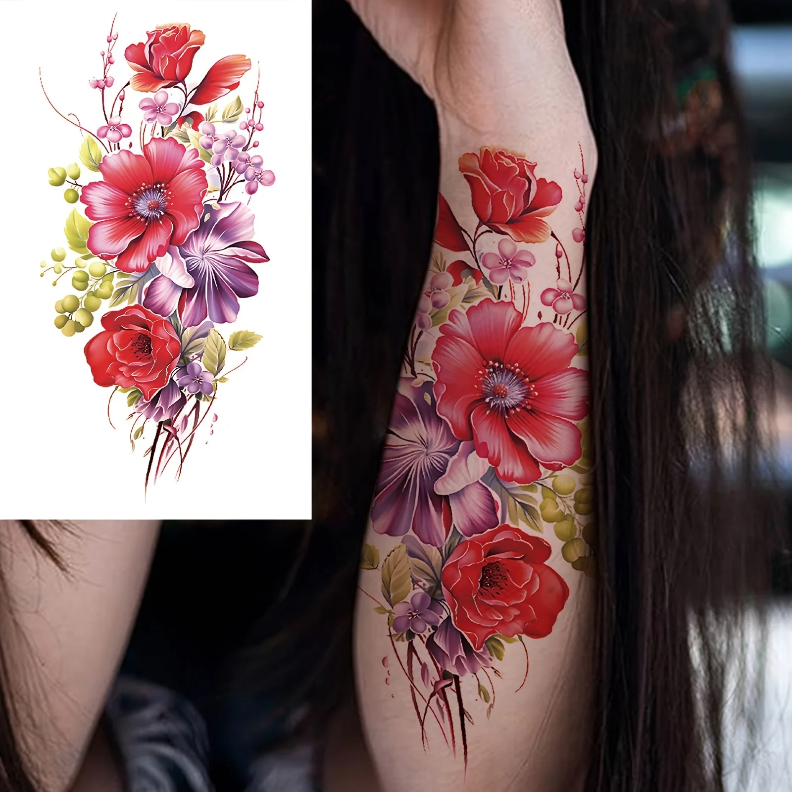 Waterproof Rose Temporary Tattoo Sticker for Women - Versatile Body Art for Arms & More, Easy Apply & Remove view 2