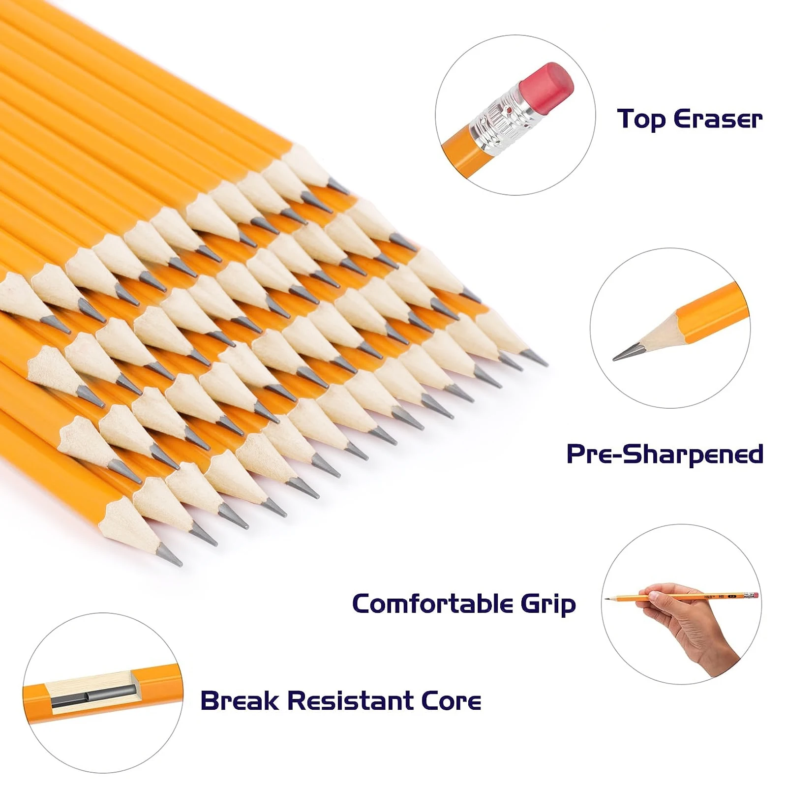 12-150 قطعة من أقلام الرصاص مع سطح ممحاة، 2 أقلام رصاص HB للكتابة والرسم والرسم، أقلام رصاص من الخشب الأصفر #4