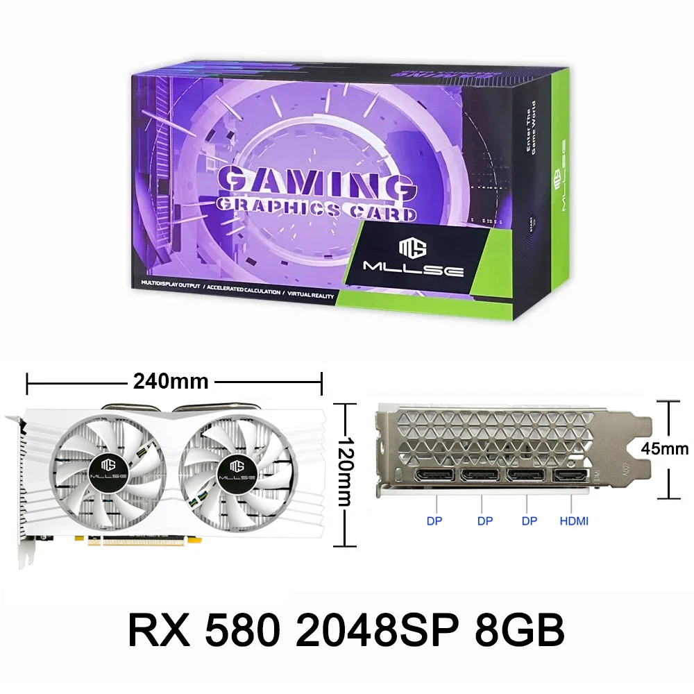 MLLSE scheda grafica AMD Radeon RX 580 8GB GDDR5 256-bit 14 nm GPU PCIe 3.0x16 Computer Gaming GPU