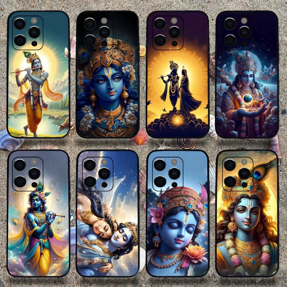 Indian God Lord Krishna Phone Case For Apple iPhone 15,14,13,12,11,Pro,X,XS,Max,XR,Plus,Mini Soft Black Cover