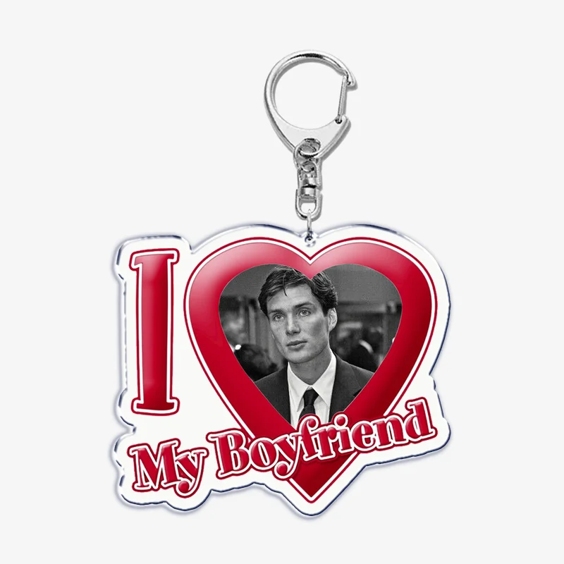 Red Heart I Love My Boyfriend Cillian Murphy Acrylic Key Chain Pendant Bf Oppenheimer Key Ring Keychains for Bag Pendant Gift