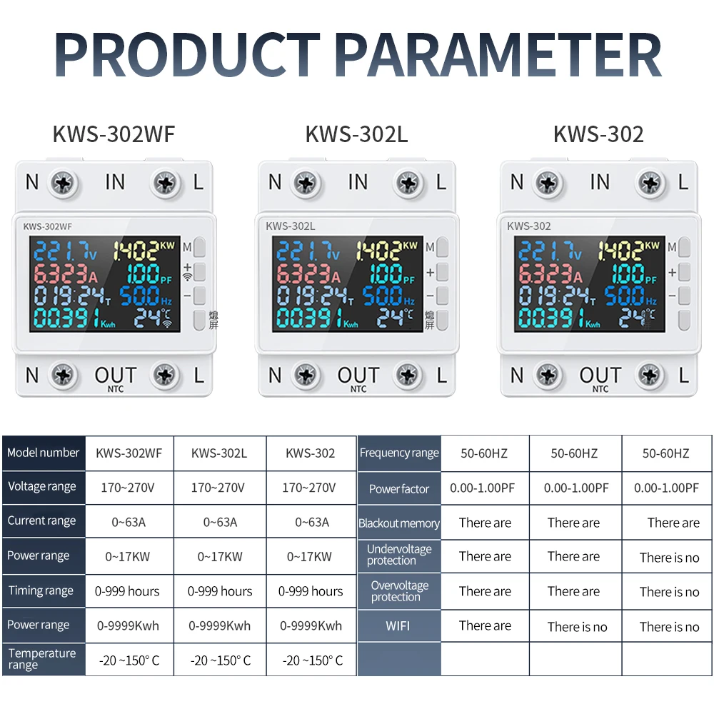 Tuya-Compteur de puissance WiFi 8 en 1, 2P, compteur d'énergie AC, 170-270V, 63A, tension et courant, compteur d'électricité, Smart Life