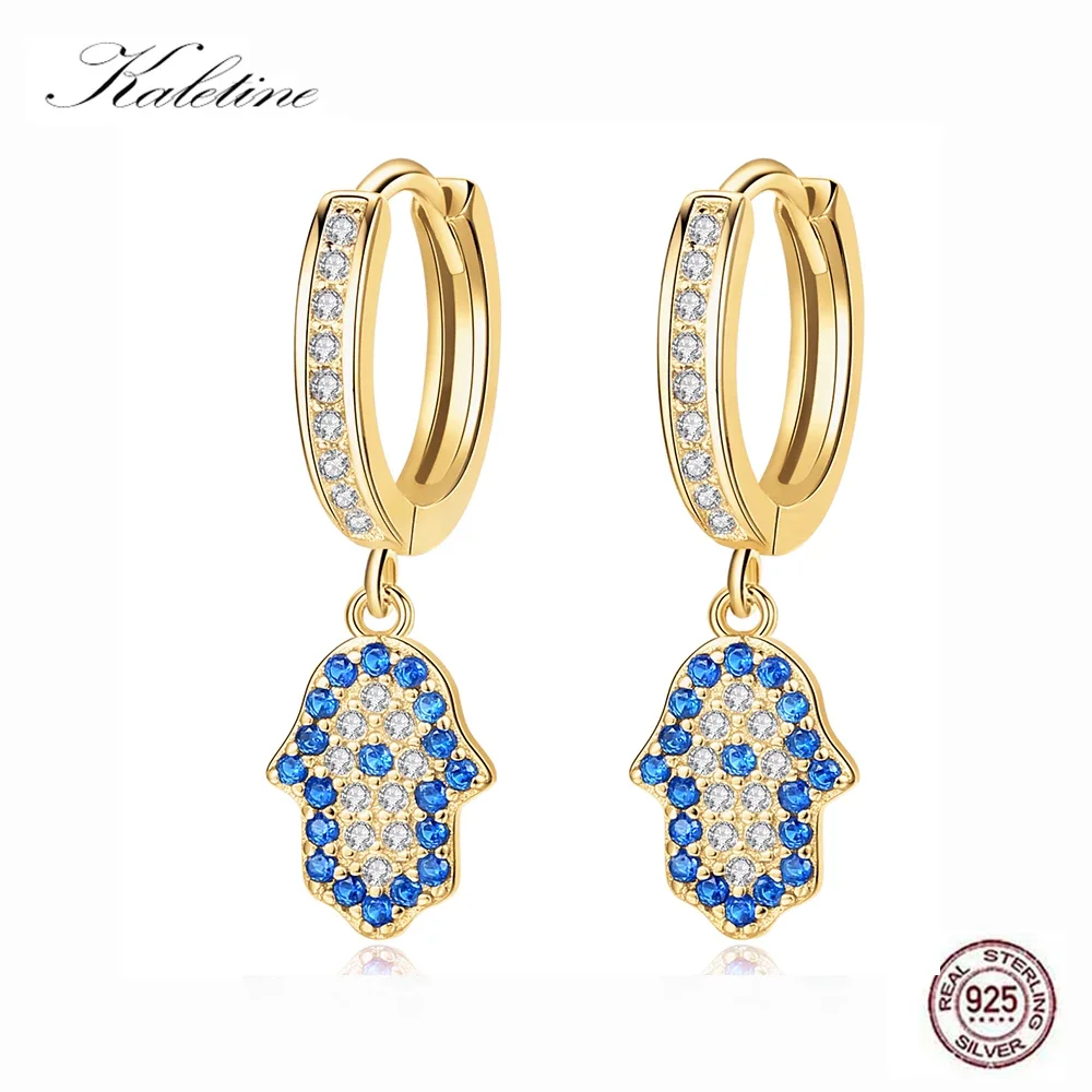 

Kaletine Handa Hand 925 Sterling Silver Drop Earrings for Women Blue Eye Lucky Gold Earring Zircon Turkish Luxury Jewelry