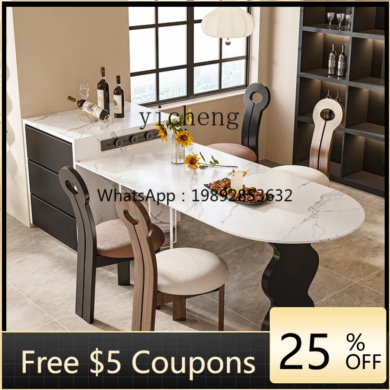 

AA retro rock slab single island acrylic floating dining table integrated kitchen restaurant multi-functional sink guide table