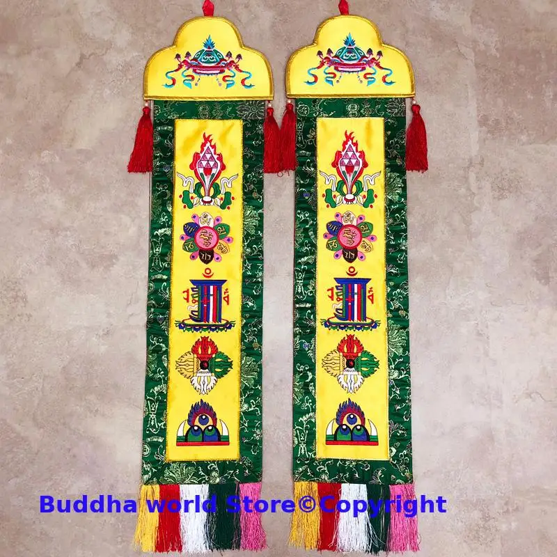 90cm Wholesale Buddhist supplies HOME Temple Embroidery Vajra Auspicious Symbols Wall hang Sutra banner Prayer flag FOPAN 2p