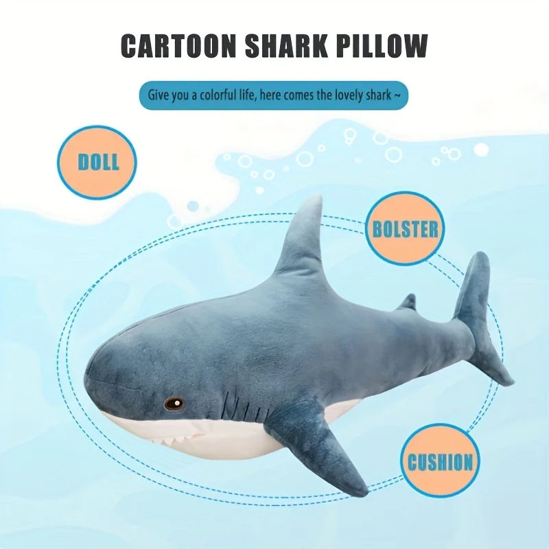 Peluche chat requin, mignonne poupée en peluche de crevettes frites requin, oreiller en peluche chat requin Kawaii pour anniversaire pour enfants