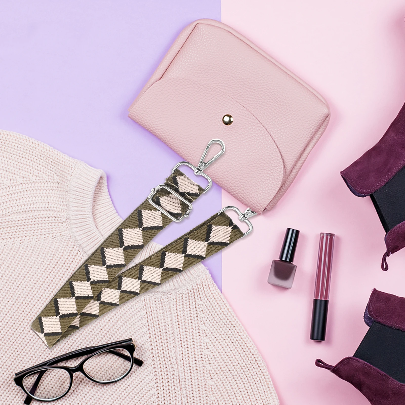 

Ethnic Pattern Bag Shoulder Strap DIY Replaceable Strap with Clips for Handbags Clutches Adjustable Length Stylish Upgrade