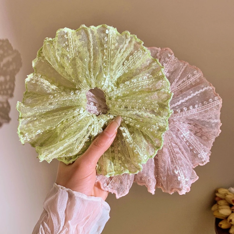 フレンチスイートレース大腸ヘアフープ女性の韓国のハイエンドセンセーション花飾りネクタイポニーテールヘッドロープ飾り