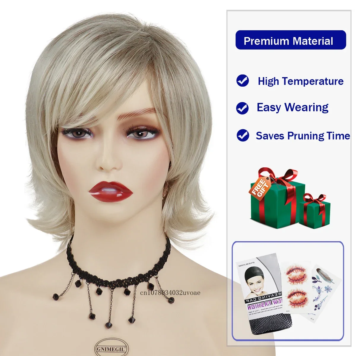 Short Blonde Wigs Female with Bangs Synthetic Natural Hairstyle Mommy Wig Ombre Blond Wigs Woman Straight Haircuts Soft Daily